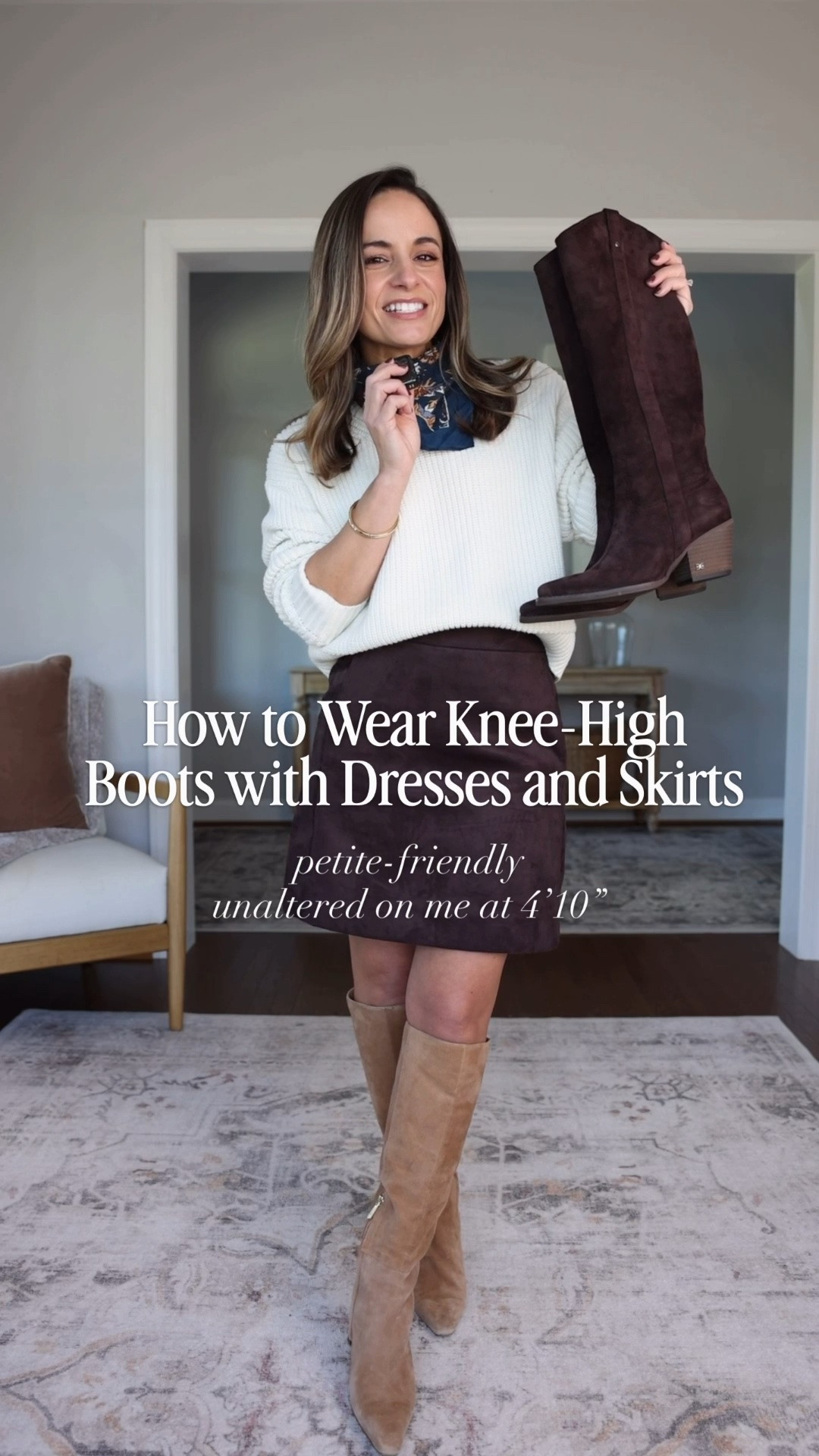 Tips for wearing knee high boots with mini, midi and maxi skirts and dresses for petites! 

Outfit 1 
Skirt: 00 
Sweater: petite xs 
Boots: true to size 15” shaft in a size 5 

Outfit 2 
Dress (Anthropologie): petite xxs 
Boots: true to size 15” shaft in a size 5 

Outfit 3 
Dress (Anthropologie): petite xxs 
Boots: true to size 15” shaft in a size 5 at the highest point, 14” at the knee 

Outfit 4 
Dress (J.Crew Factory): petite 00 
Boots: true to size 15” shaft in a size 5 
Belt linked is similar 

For size comparison, I’m 4’10” 105lbs. My measurements are 32”, 24”, 36”. I typically wear petite xxs/00/24 and have a 25” ankle inseam and a 27.5-28” full length inseam.

#LTKPetite