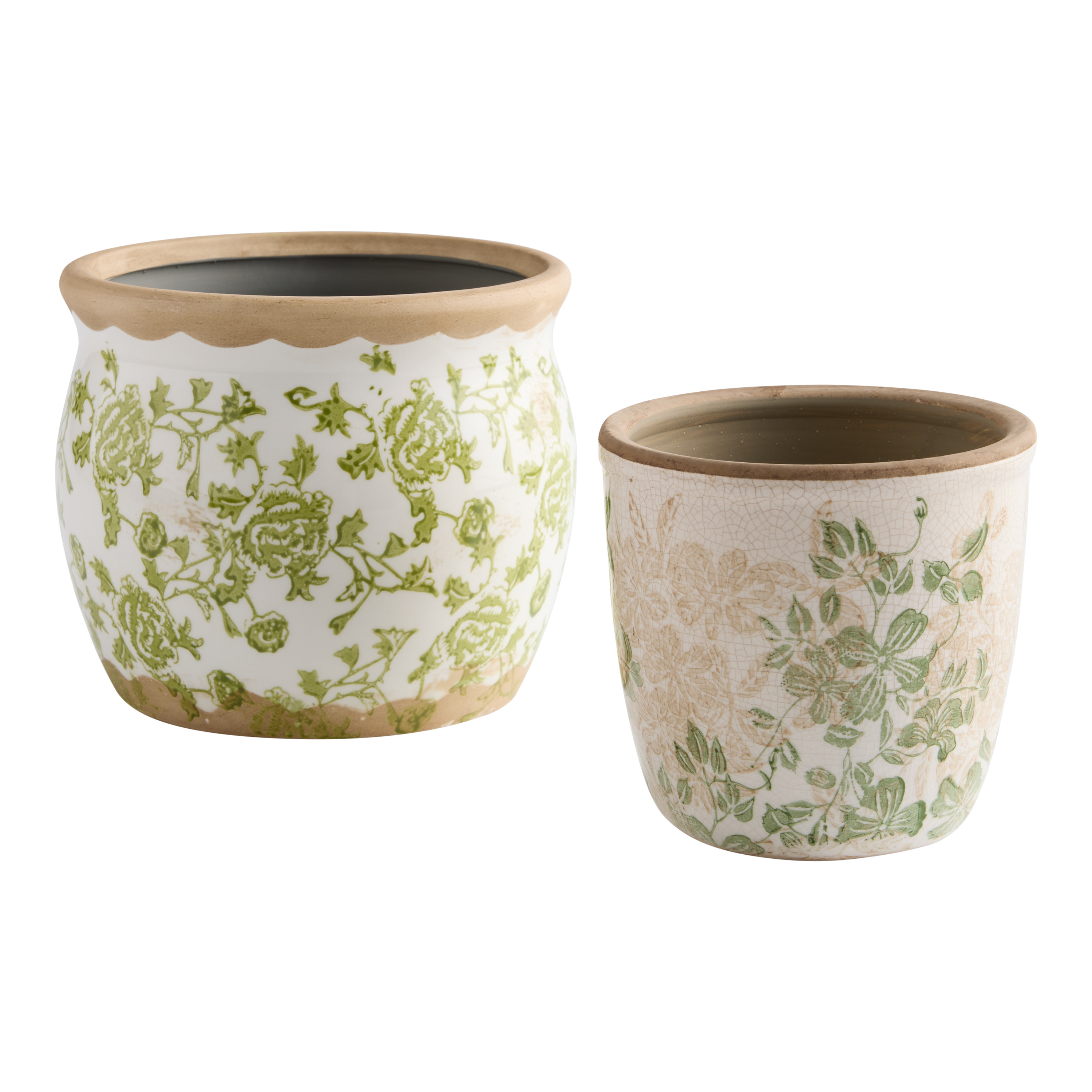 Green and White Ceramic Chinoiserie Planter | World Market