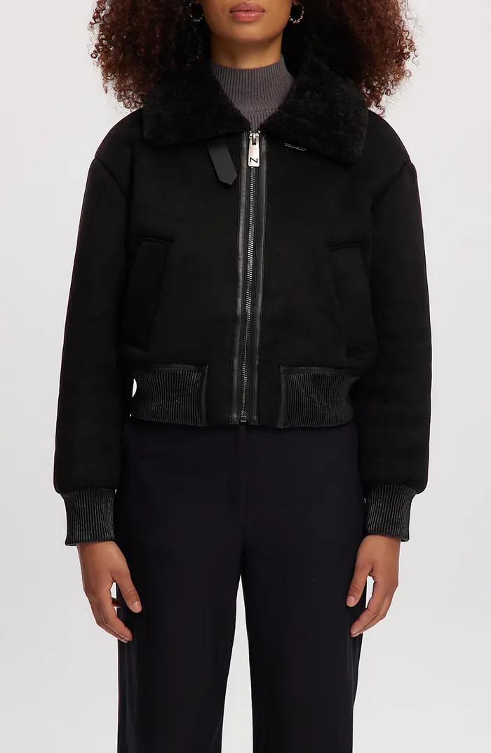 Noize Fannie Faux Fur Collar Faux Suede & Faux Leather Crop Bomber Jacket | Nordstromrack | Nordstrom Rack