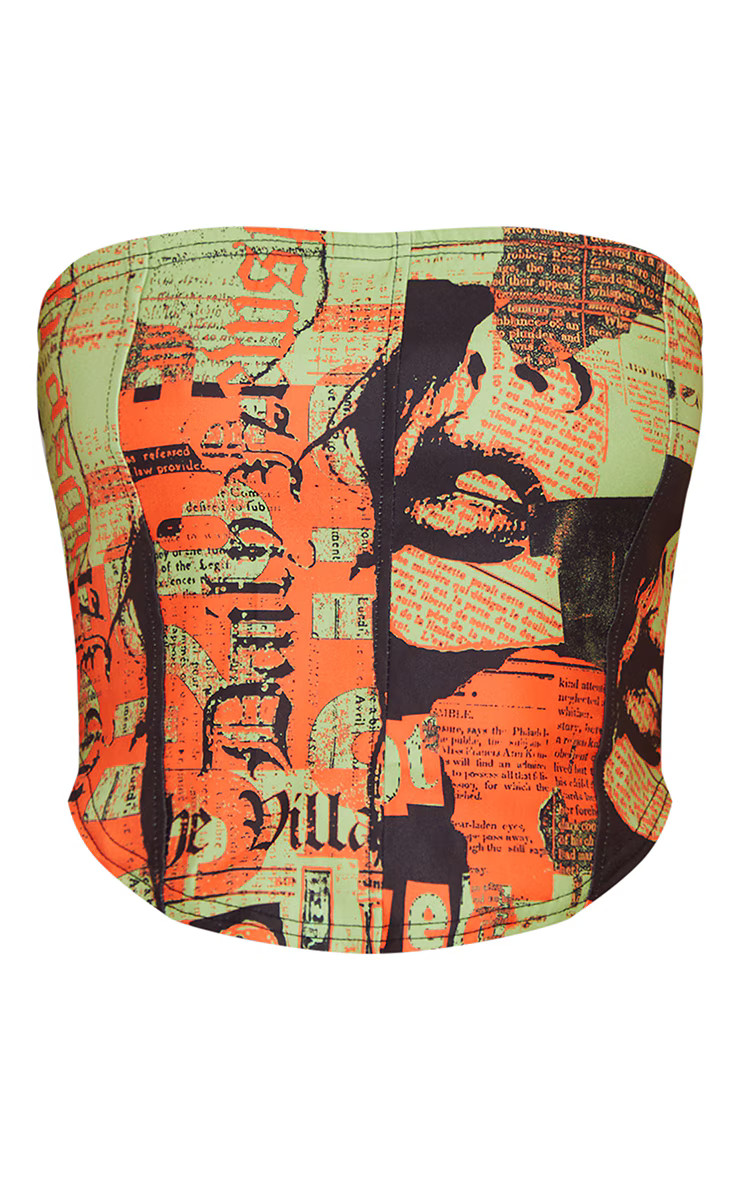 Green Print Bandeau Corset | PrettyLittleThing US