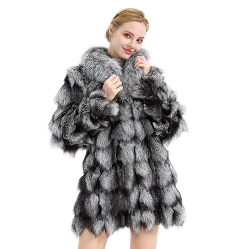 Fur Story Women's Genuine Fox Fur Coat Thick Warm Fur Jacket Long Winter Coat With Collar | Amazon (US)