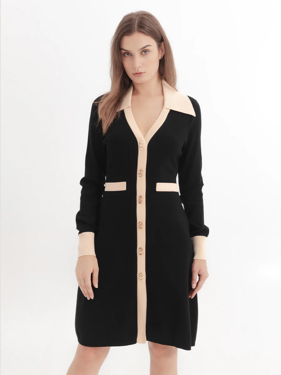 Collared Neck Skinny Knitted Dress | Urban Revivo