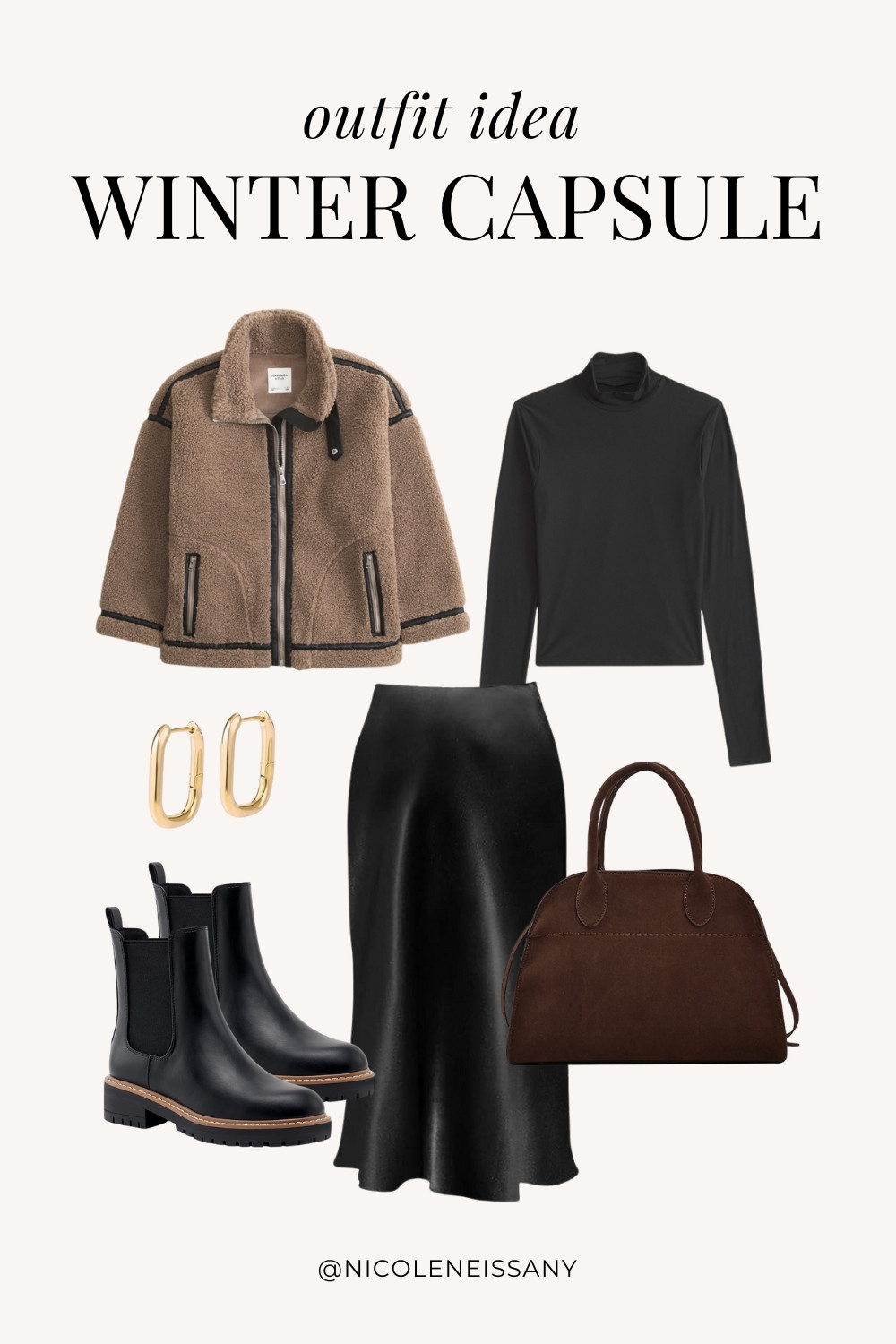 Winter Capsule Wardrobe Outfit Idea | winter capsule outfit, winter outfit, winter outfits, winter style, winter fashion, winter 2024 fashion, winter outfits 2024, winter trends 2024, winter outfit inspo, winter outfit inspiration, winter capsule wardrobe essentials, winter wardrobe essentials, winter closet essentials, winter essentials, winter basics, winter must haves, neutral capsule wardrobe, neutral outfit, neutral fashion, casual outfit, casual date night outfit, elevated casual outfit, brunch outfit, everyday outfit, work outfit, Abercrombie, Amazon Fashion, Revolve, Lulus, Nordstrom, H&M, Mango // winter jacket, sherpa jacket, shearling jacket, turtleneck top, chelsea boots, satin midi skirt, gold square hoop earrings, brown suede tote bag, suede bag

#LTKSeasonal #LTKShoeCrush #LTKItBag #LTKStyleTip #LTKFindsUnder50 #LTKFindsUnder100 #LTKTravel #LTKHome #LTKParties #LTKSaleAlert  

 
