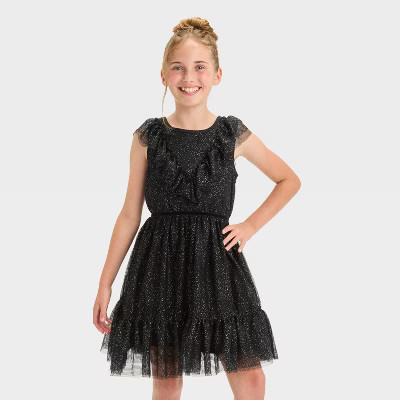 Girls' Short Sleeve Halloween Tiered Tulle Dress - Cat & Jack™ Black | Target