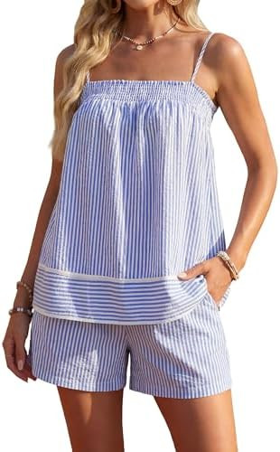 Blooming Jelly Women Two Piece Lounge Sets Striped Camisole Top Matching Shorts Set Summer Vacati... | Amazon (US)