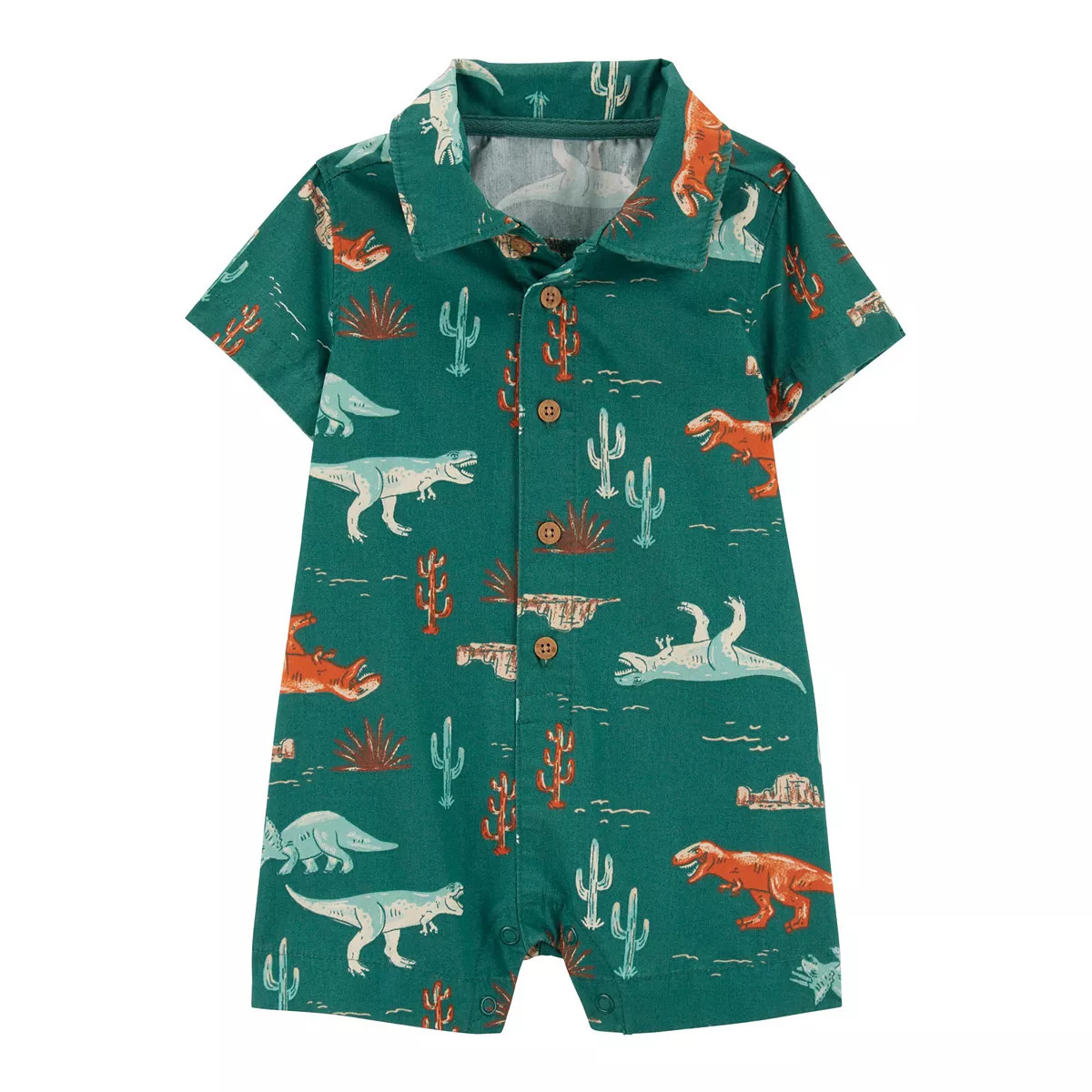 Baby Boy Carter's Dinosaur Cotton Collared Romper | Kohl's