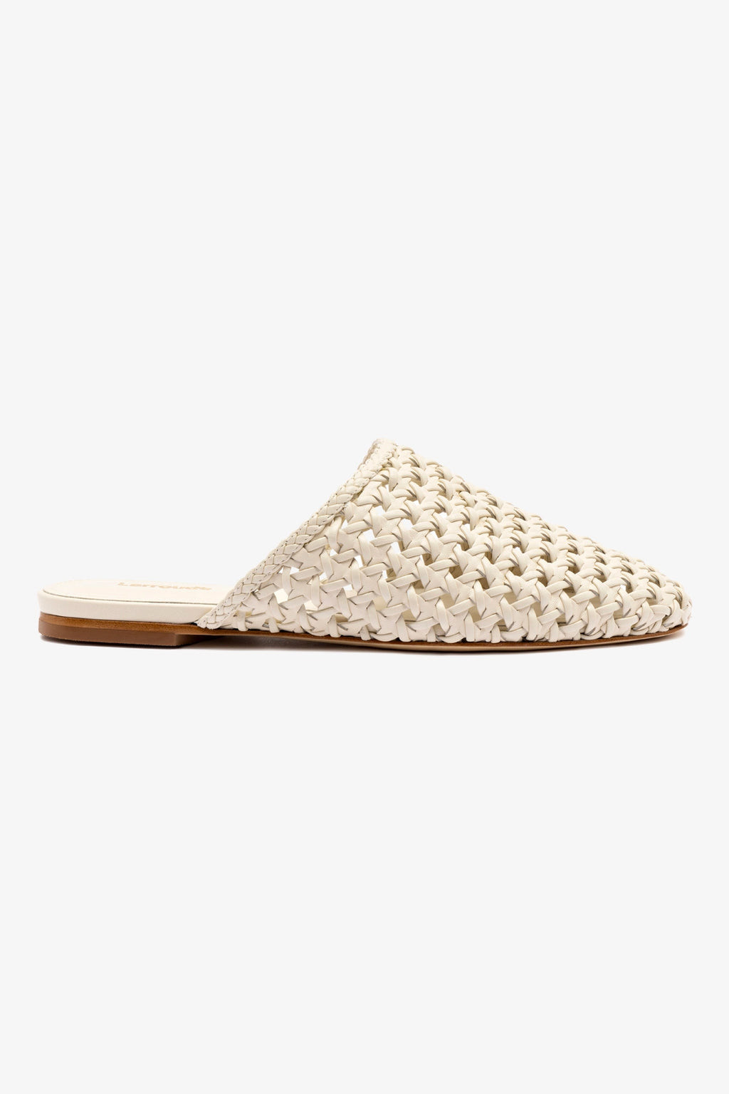 Venice Macrame Flat Mule In Ivory Leather | Larroude