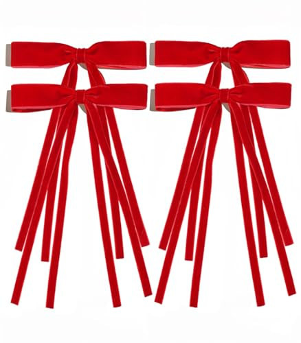 Ayesha Velvet Hair Bows Red Velvet Ribbon Clips Christmas Hair Accessories for Women Girls 4pcs | Amazon (US)