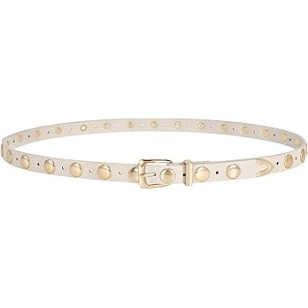 JASGOOD Women Studded Belt Skinny Leather Belt Ladies Thin Waist Belt Fashion Leather Belt for Je... | Amazon (US)