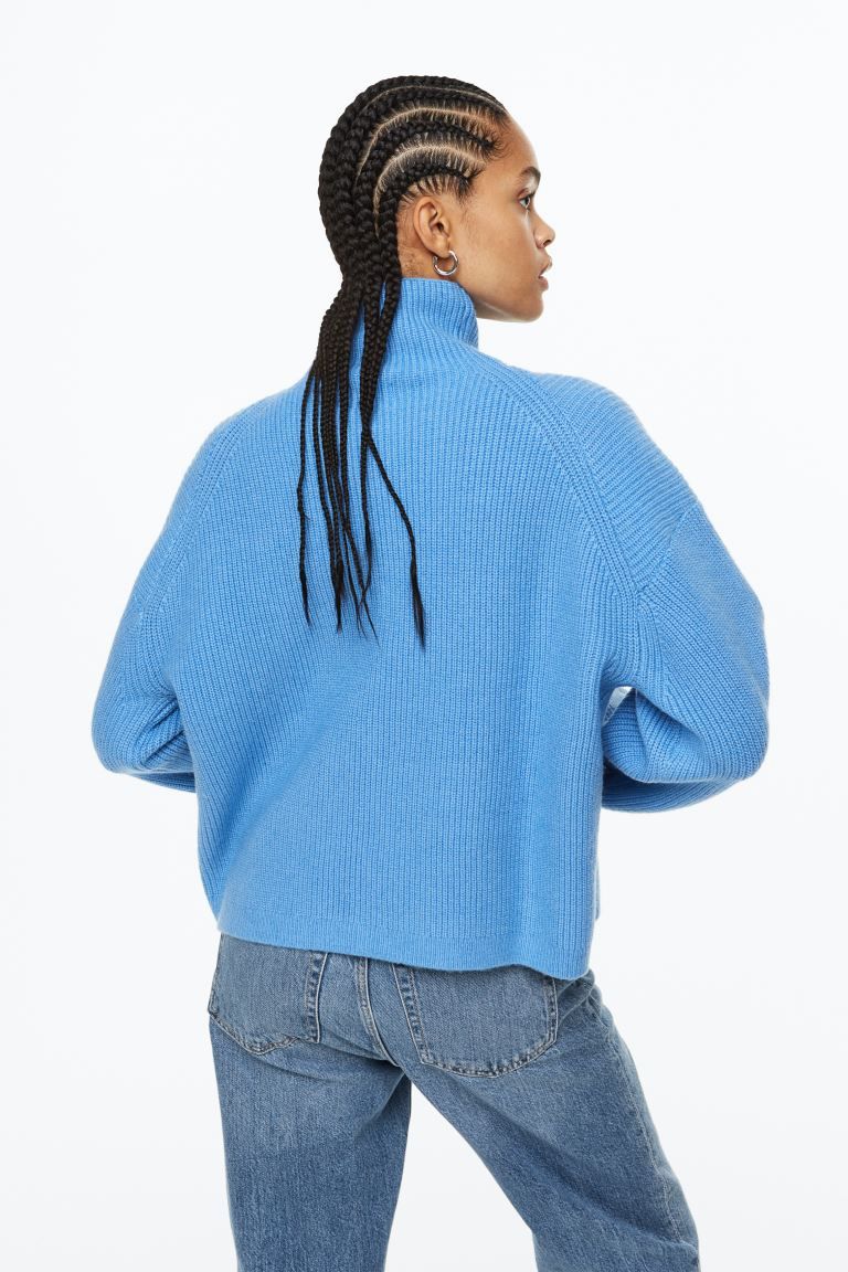 Rib-knit Half-zip Sweater - Blue - Ladies | H&M US | H&M (US + CA)