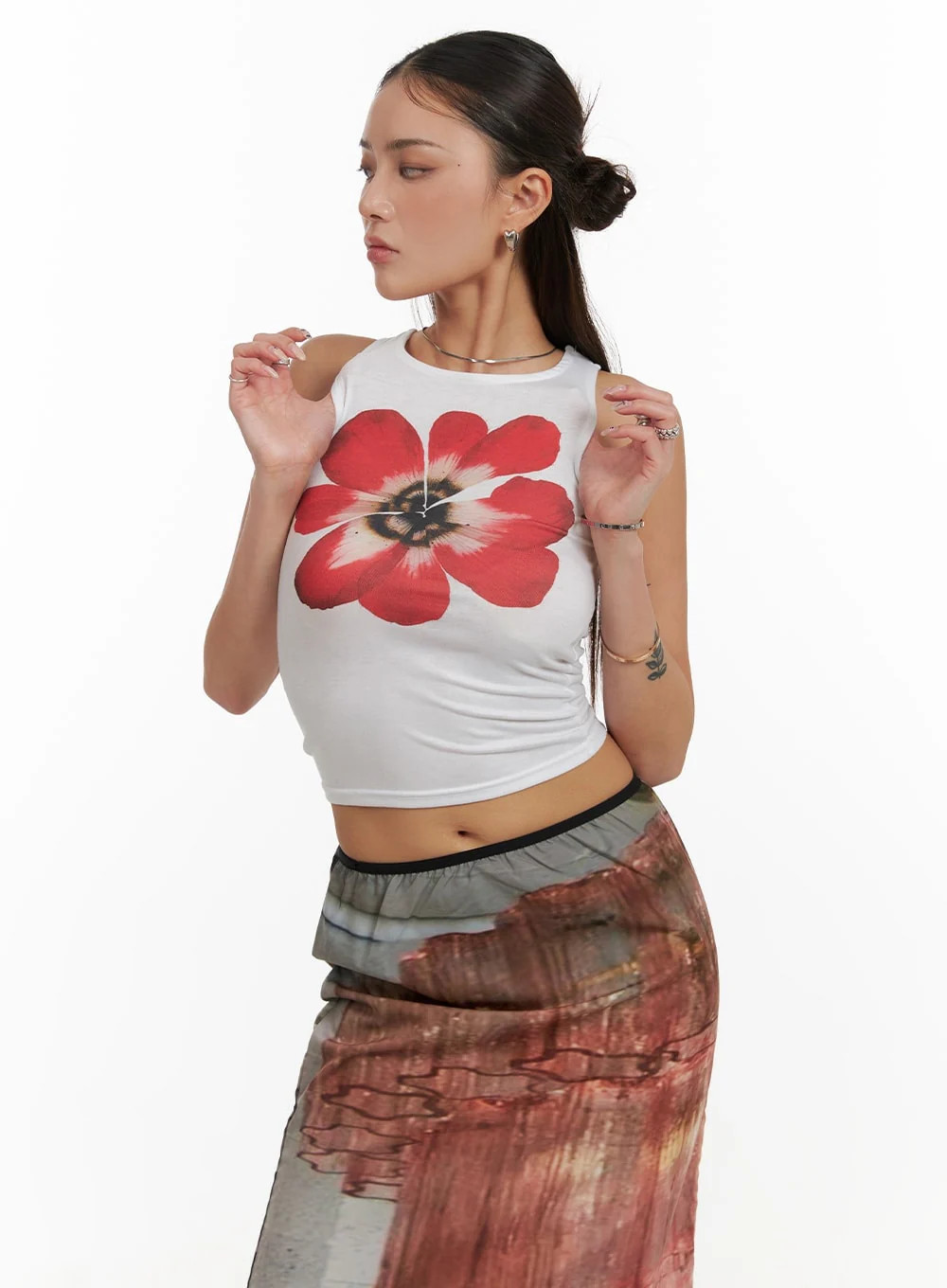 Floral Tank Top CY402Black / S/M | Lewkin