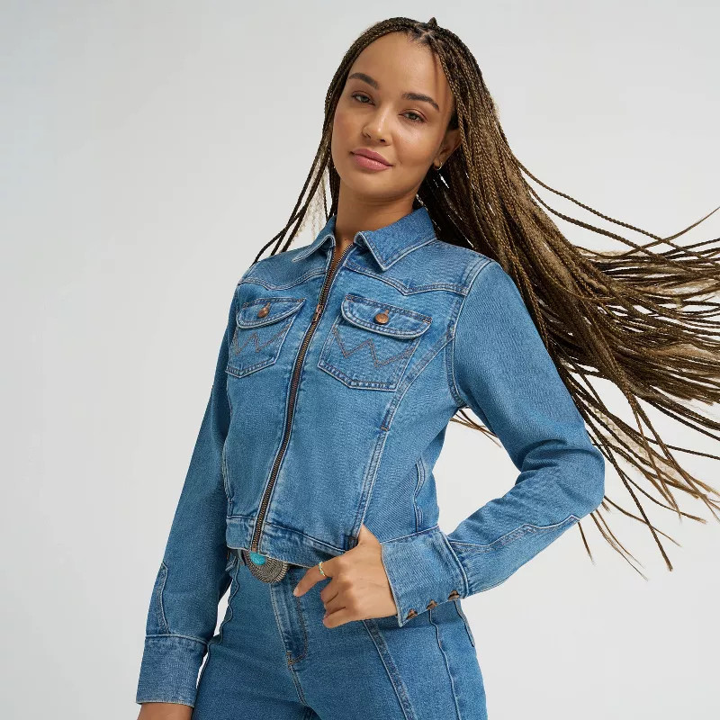 Wrangler Women's Fitted Denim Zip-up Jacket - Forever Wash XXL | Target