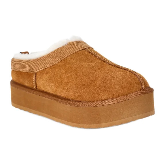 Joyspun Women's Ultra Short Faux Suede Platform Clog Slippers | Walmart (US)