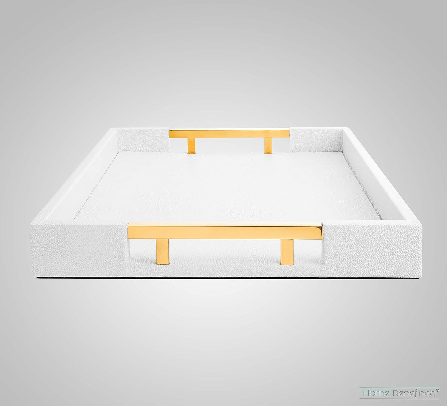 Modern Elegant 18"x12" Rectangle Glossy Faux Leather Shagreen White Decorative Tray Ottoman Tray ... | Amazon (US)