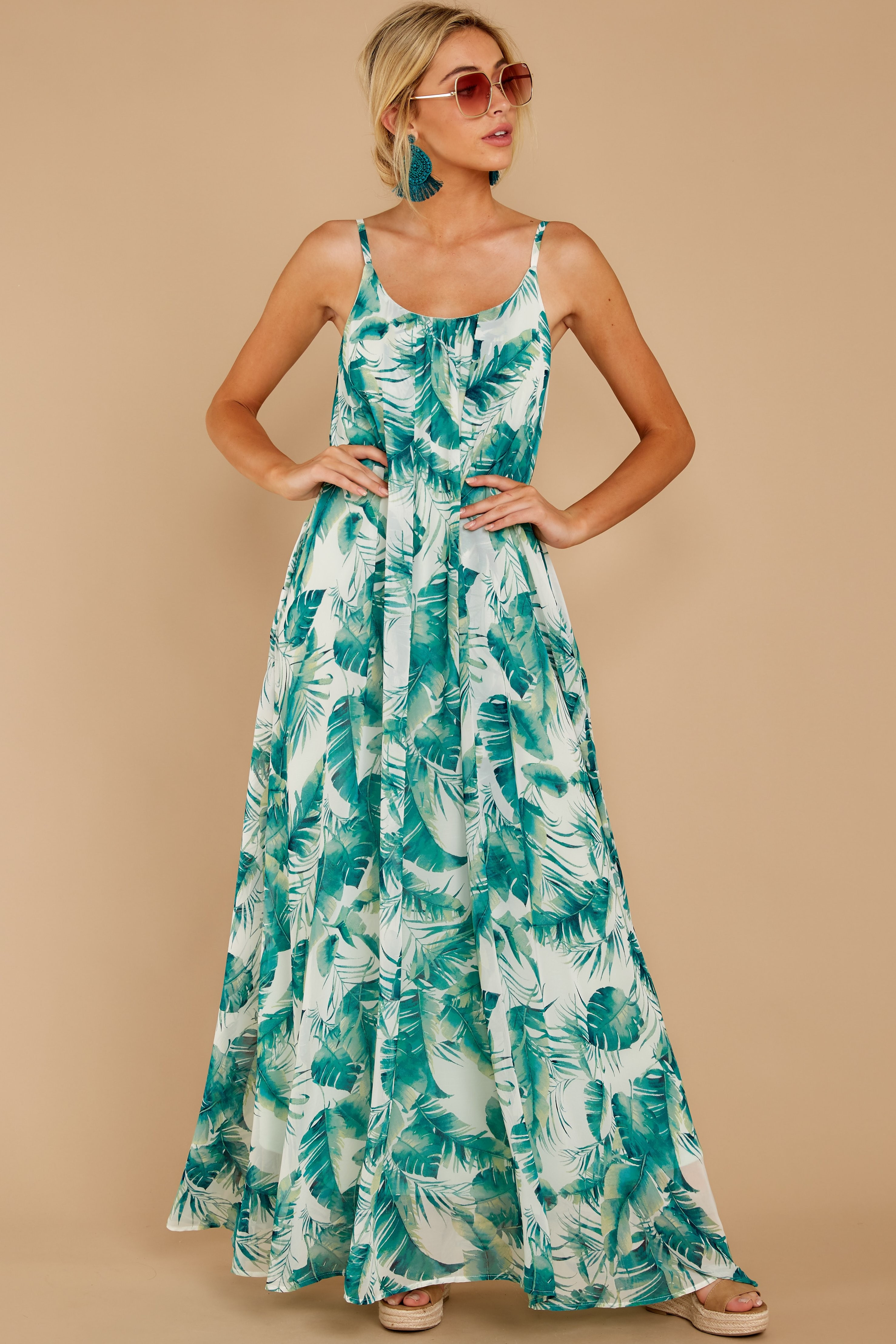 Something About It White And Green Palm Print Maxi Dress | Red Dress 