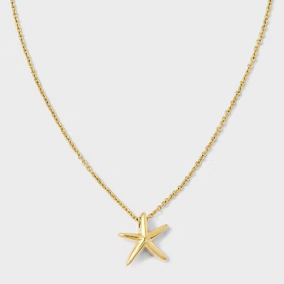 Tiny Tags 14K Gold Ion Plated Starfish Pendant Necklace - Gold | Target