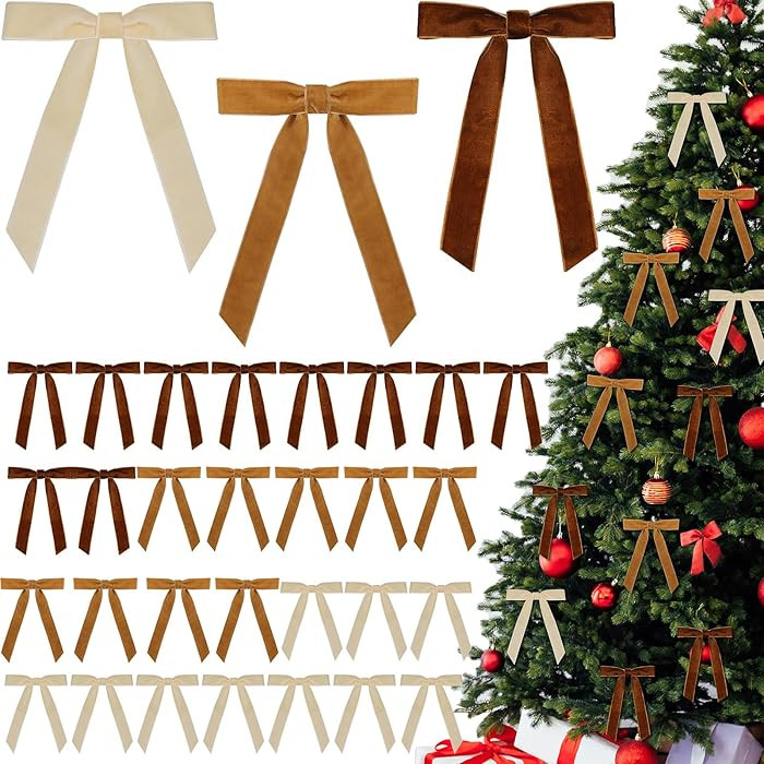 30 Pcs Christmas Velvet Wreath Bow, 5 x 7 Inch Vintage Velvet Ribbon Bows Rustic Crafts Gift Bows... | Amazon (US)