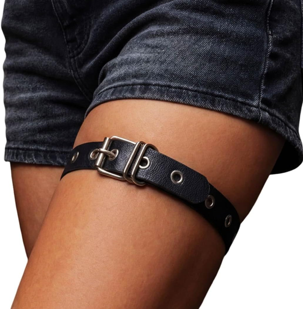 Thigh Garter Belt Black Leather Leg Belt for Women | Amazon (US)