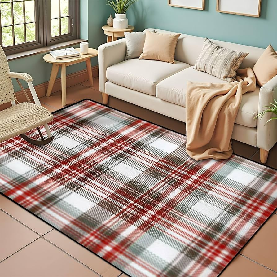 Red Green White Modern Tartan Plaid Scottish Seamless Texture from Area Rug Outdoor Patio Rug Pla... | Amazon (US)