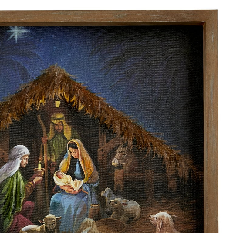 Gathering in the Nativity Reclaimed Wood Framed Embellished Canvas Print Christmas Wall Art, 14 i... | Walmart (US)