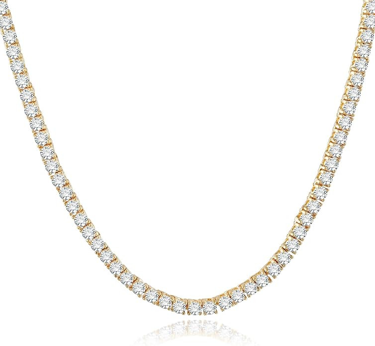 Kose 4 Prong Tennis Necklace for Women and Men- 18k white/yellow gold plated chains and 5A 3.0mm ... | Amazon (US)