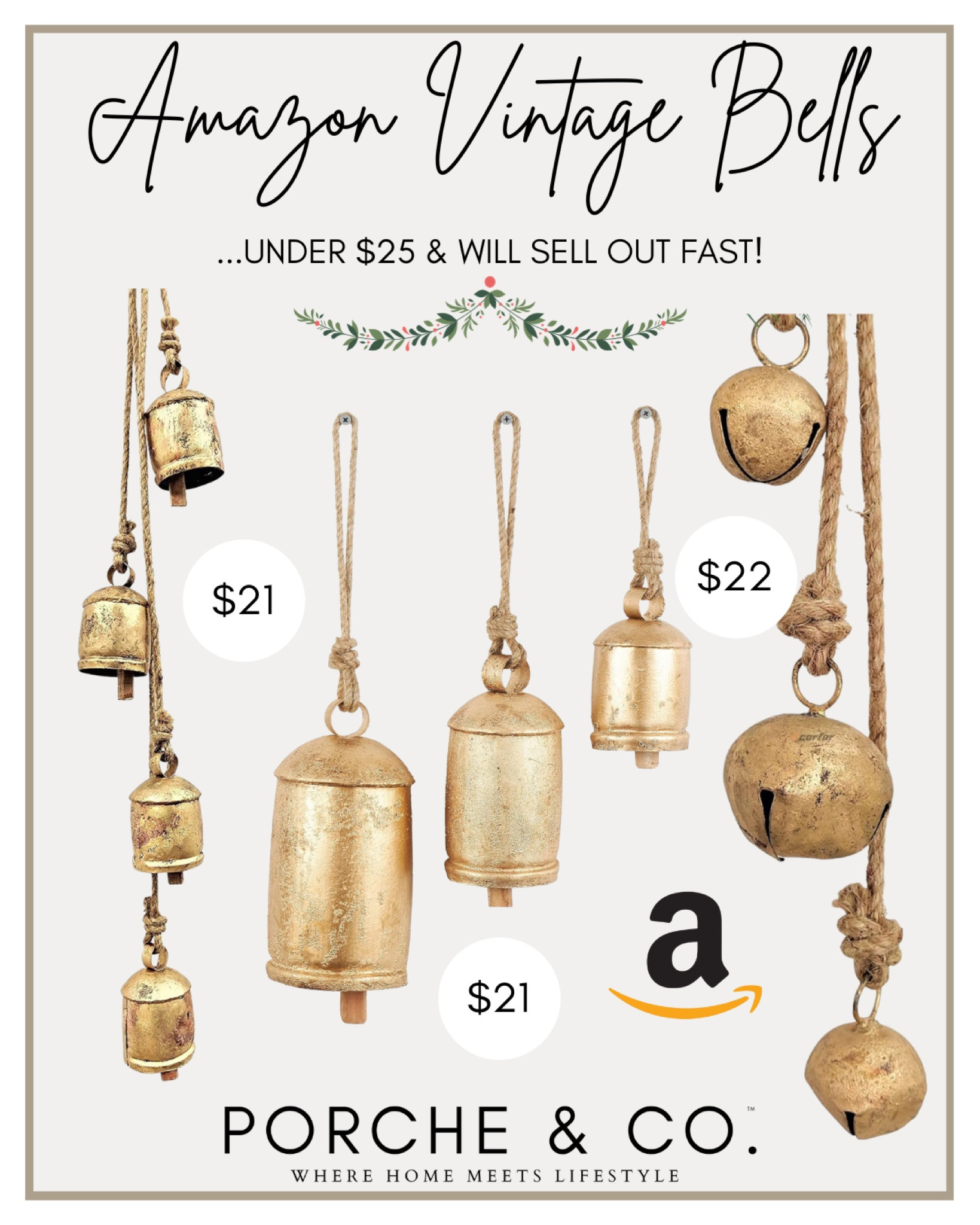 Amazon vintage bell Christmas decor, hanging bells, gold bells 🔔 #christmas #amazon #bells

#LTKHoliday #LTKSeasonal #LTKhome
