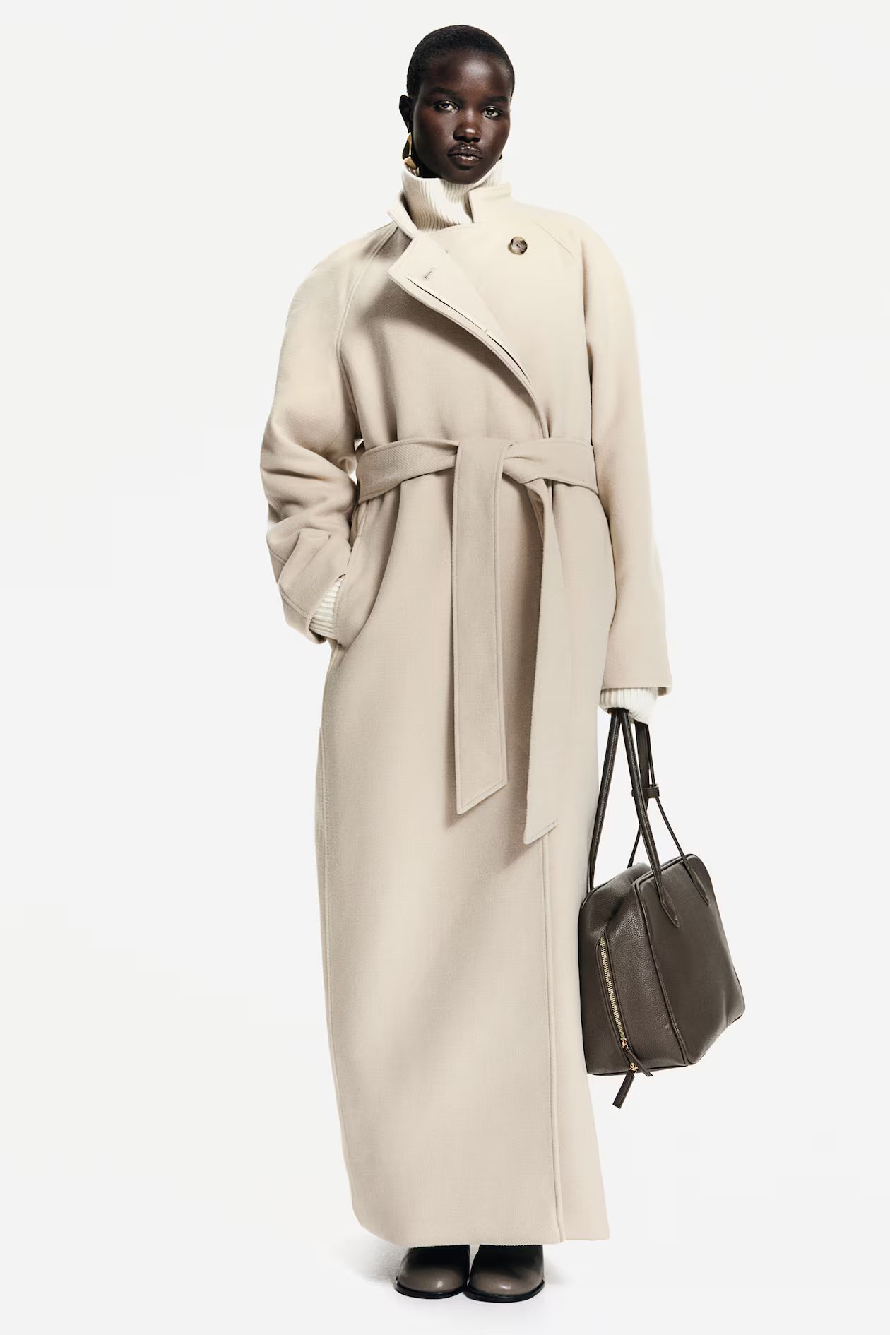 Maxi tie-belt coat - Long sleeve - Long - Light beige - Ladies | H&M GB | H&M (UK, MY, IN, SG, PH, TW, HK)