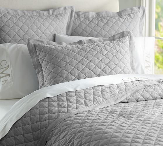 Belgian Flax Linen Diamond Quilt & Sham | Pottery Barn (US)