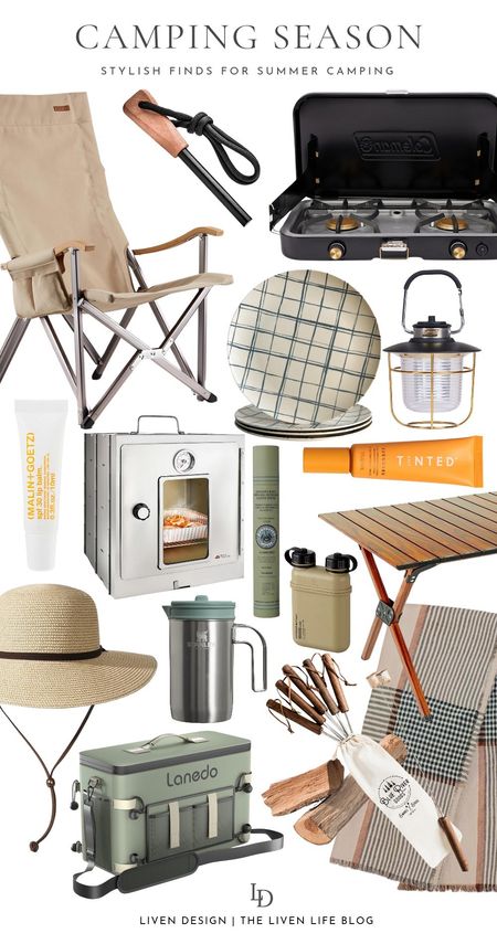 Stylish camping. Summer camping. Camping essentials. Portable oven. Portable stove. Folding chair. Tinted sunscreen. Melamine bamboo plates. Outdoor dining. Lantern. Straw hat. Smores. Outdoor bug repellant blanket. Cooler. Foldable table. Portable charger. Travel. Beach. 

#LTKSeasonal #LTKHome #LTKSaleAlert