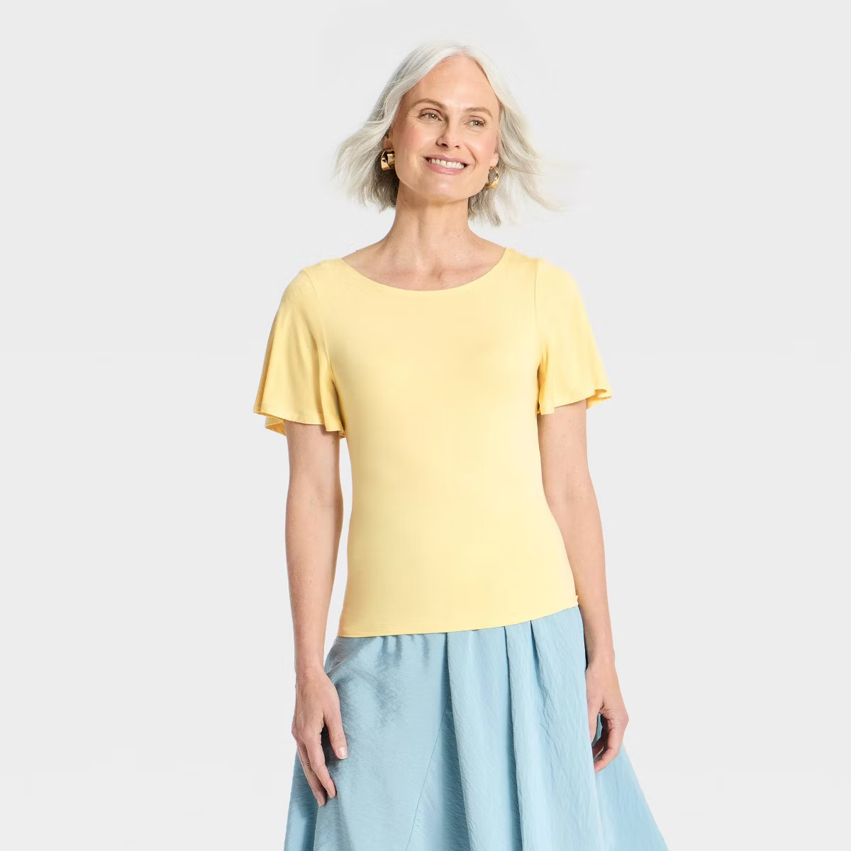 Women's Flutter Short Sleeve T-Shirt - A New Day\u2122 Yellow S | Target