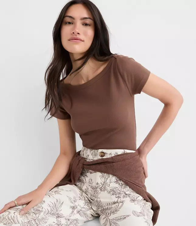 Perfect Ribbed Envelope Neck Tee | LOFT