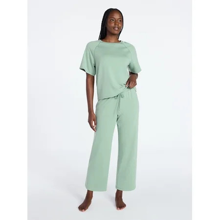 Joyspun Women's French Terry Lounge Sleep Short Sleeve Top and Capri Pants Set, 2-Piece, Sizes XS-3X | Walmart (US)