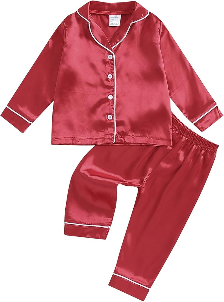 Multitrust Baby Girls Boys Silk Pajamas Set Solid Long Sleeve Button Down Shirts Tops and Pants I... | Amazon (US)