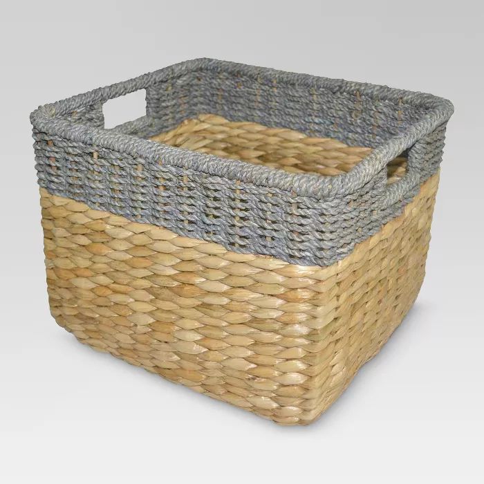 11"x14.5" Seagrass Rectangular Wicker Storage Basket with Gray Trim - Threshold™ | Target