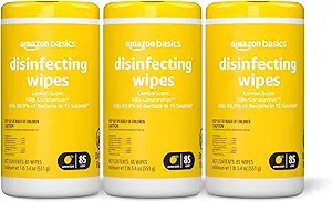 Amazon Basics Disinfecting Wipes, Lemon Scent, for Sanitizing, Cleaning & Deodorizing, 255 Count ... | Amazon (US)