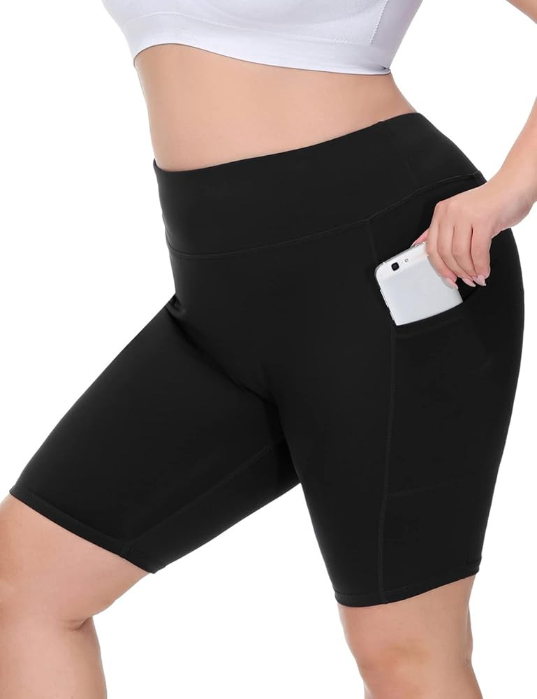 Hanna Nikole Women Plus Size High Waisted Workout Yoga Shorts 6" 8" Inseam Pockets Biker Running ... | Amazon (US)