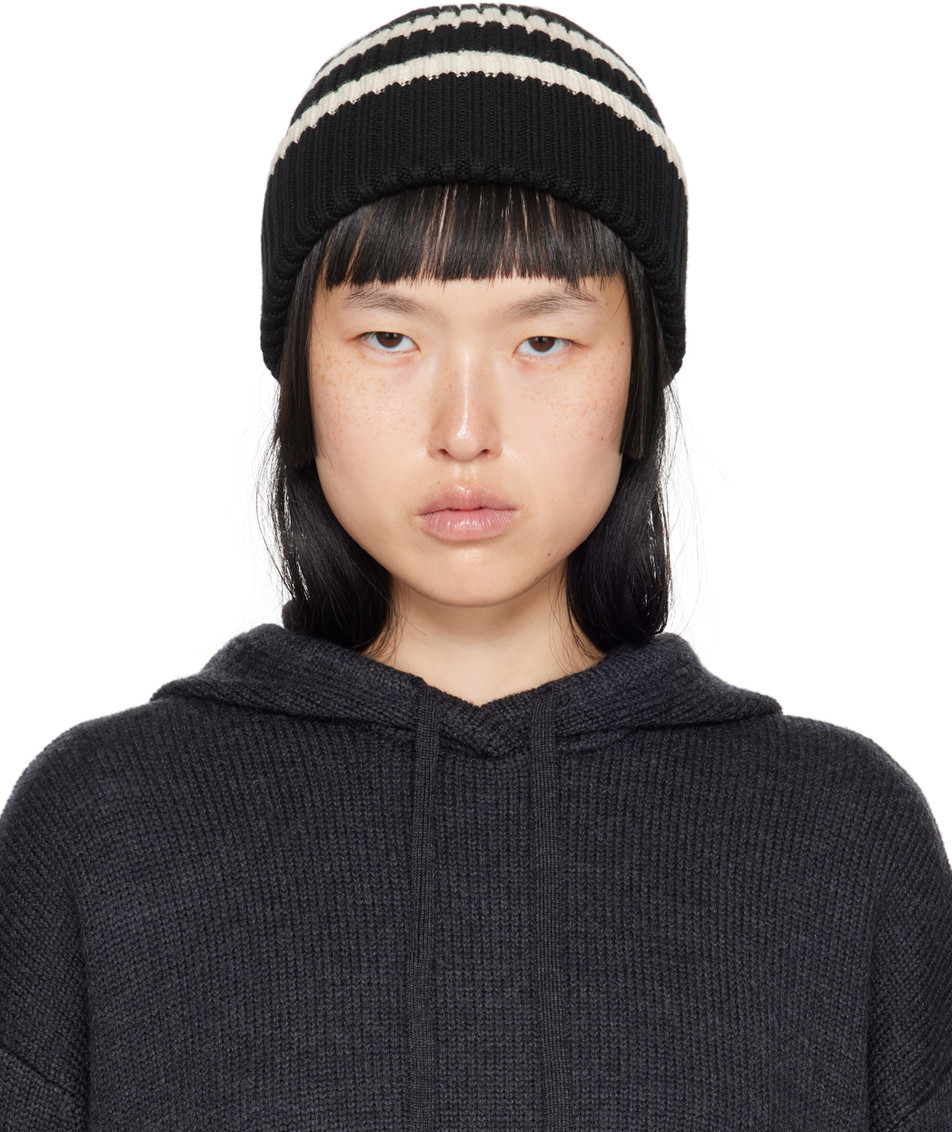 TOTEME Black Striped Beanie | SSENSE