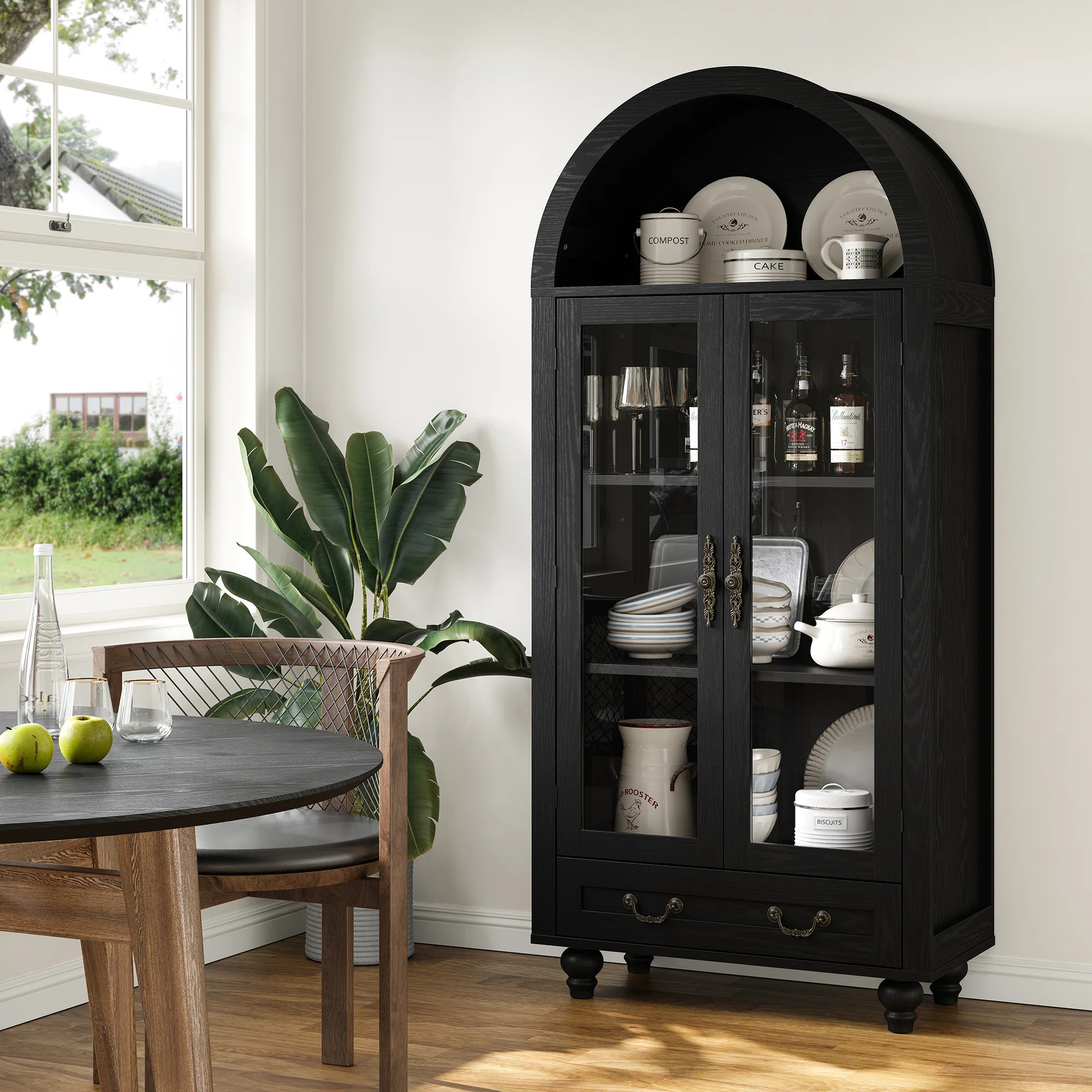 Charlton Home® Geniu 71" Tall Arched Display Cabinet with Glass Doors&Solid Wood Legs & Reviews ... | Wayfair North America
