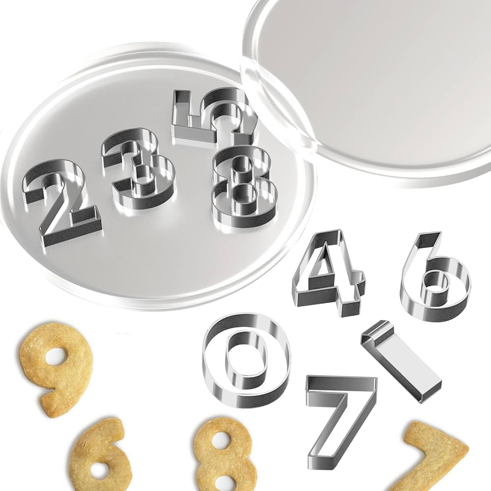 9 Pieces Mini Number Cookie Cutters Set 1.7'' Stainless Steel Cake Decorating Number Molds with C... | Amazon (US)