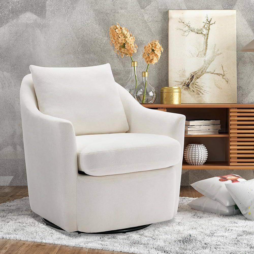 COLAMY Swivel Accent Chair, Upholstered Armchair with Back Support Pillow, Modern Living Room Sofa Arm Chair, Single Sofa Chair for Nursery/Bedroom-Beige | Amazon (US)