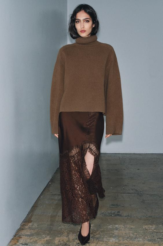 SATIN EFFECT LACE SKIRT ZW COLLECTION | Zara US