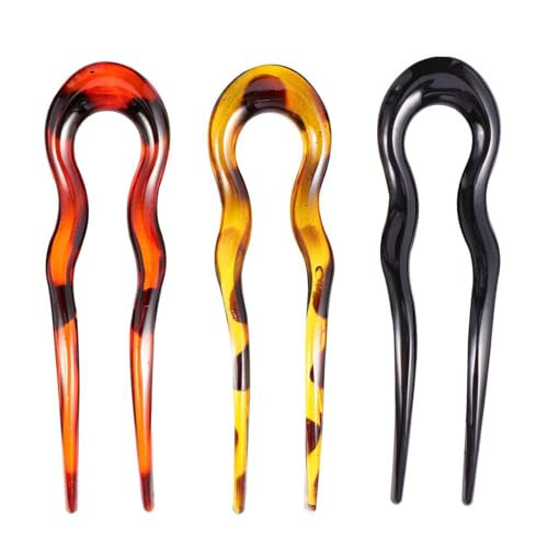 French Hair Pin 3Pcs U Shaped Hair Pins French Style Hair Stick Updo Hair Sticks 2 Prong Updo Chignon Pins for Women Girls (Assorted color)，french braid hair tool，u shaped hair pins，hair fork | Amazon (UK)