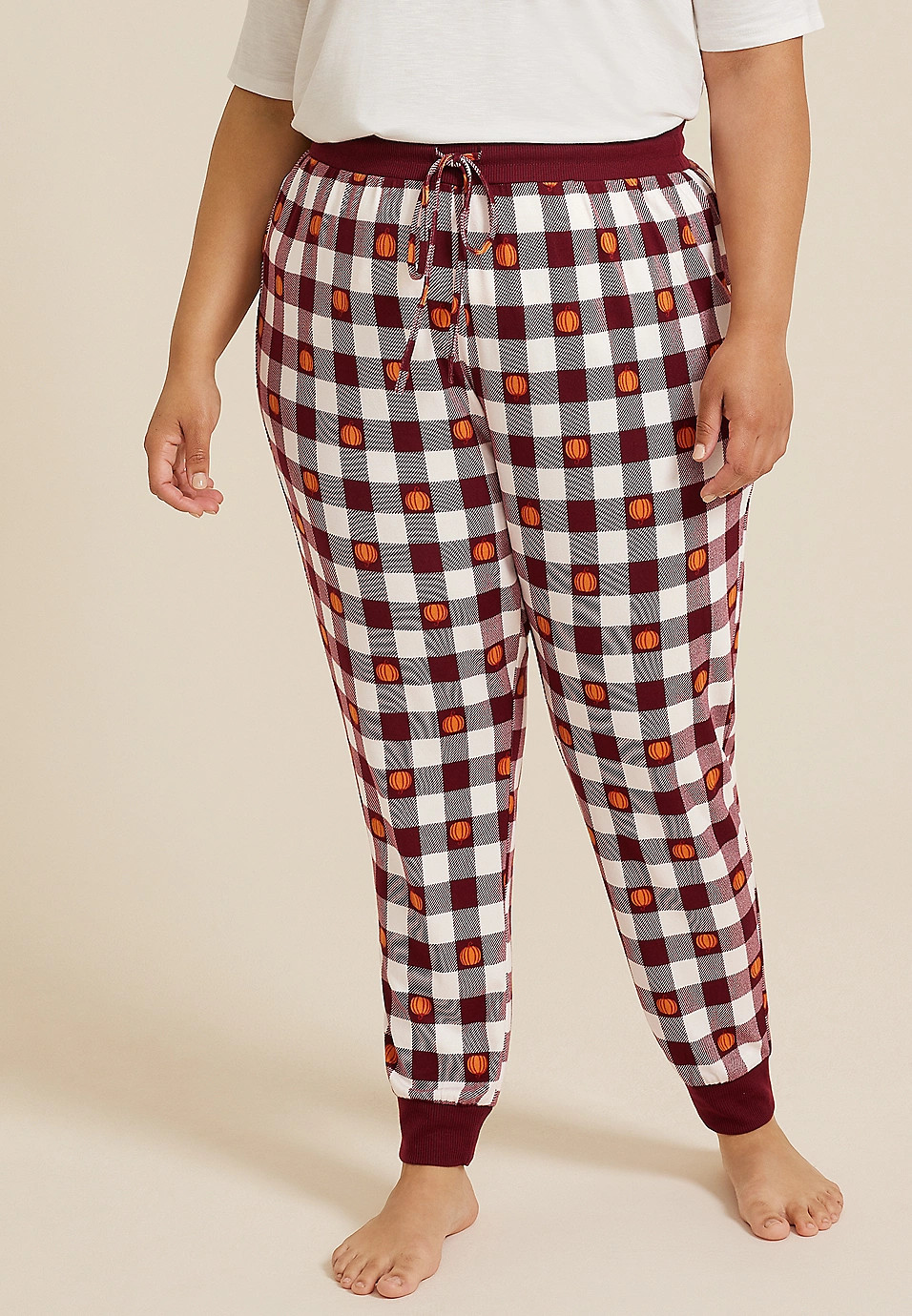 Plus Size Pumpkin Checkered Pajama Jogger | Maurices