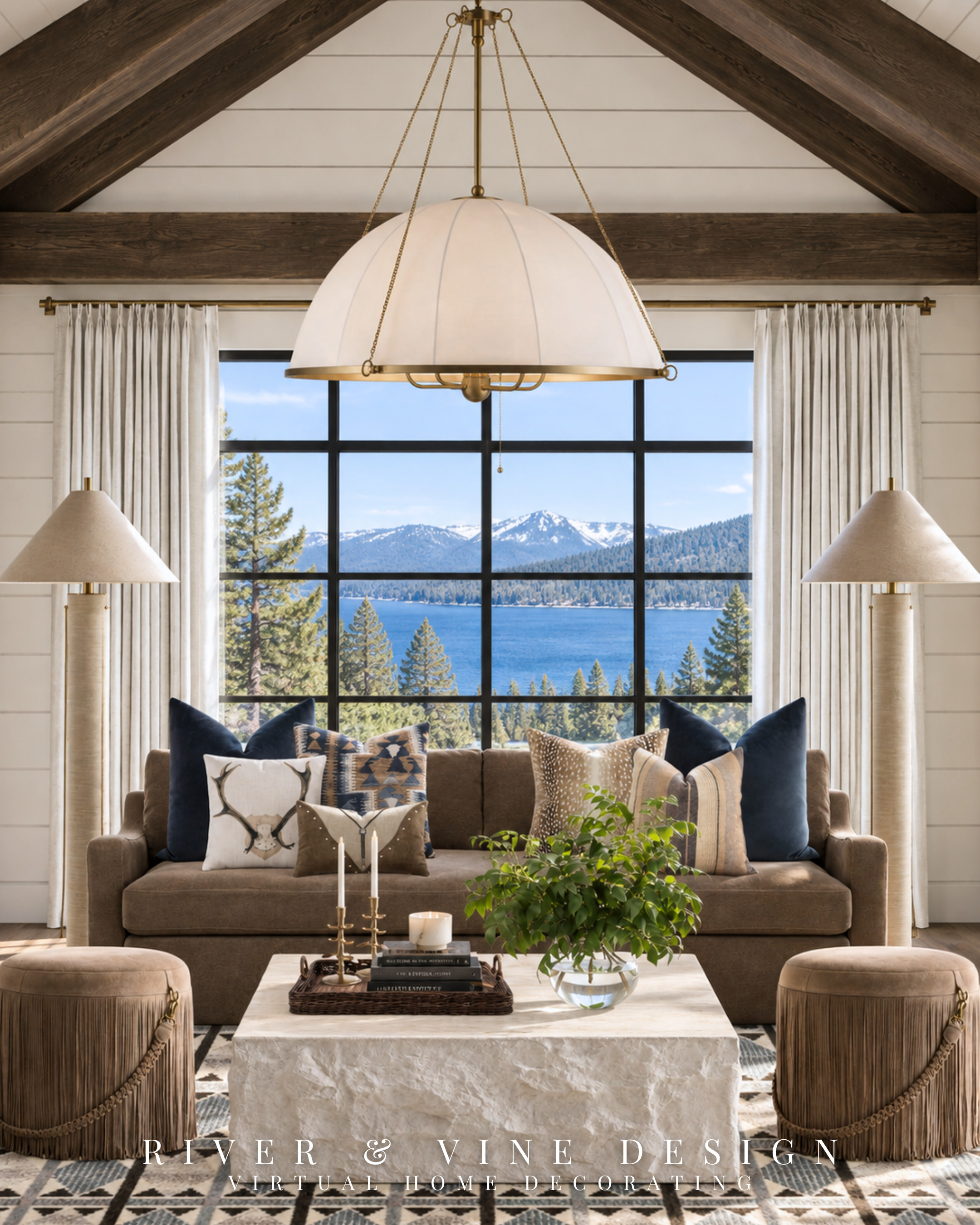 Your brown sofa could be the starting point for the room you actually want. This blue and brown living room pairs rich neutrals with navy pillows, warm ivory, and layered patterns for that collected lake house feel.

The detail that makes it work: the pillows repeat colors from the rug without repeating every pattern. Solid navy gives your eye somewhere to rest, so the stripes and smaller prints feel intentional together.

If your sofa feels heavy, start with the navy and ivory pillow combination. A lighter coffee table adds contrast, while the fringed ottomans bring in character. You can build this room a few pieces at a time.

Browse the featured pillows and rug to start bringing this combination home.

blue and brown living room, brown sofa decorating ideas, lake house living room decor, navy throw pillows, layered sofa pillows, fringed ottomans, neutral living room curtains

I may receive a commission from purchases made through my links.
 

 #LTKHome