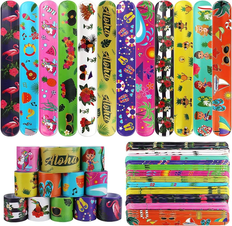 PHOGARY 60 PCS Hawaiian Theme Slap Bracelets Party Favors with 12 Differents Colorful Patterns Pr... | Amazon (US)