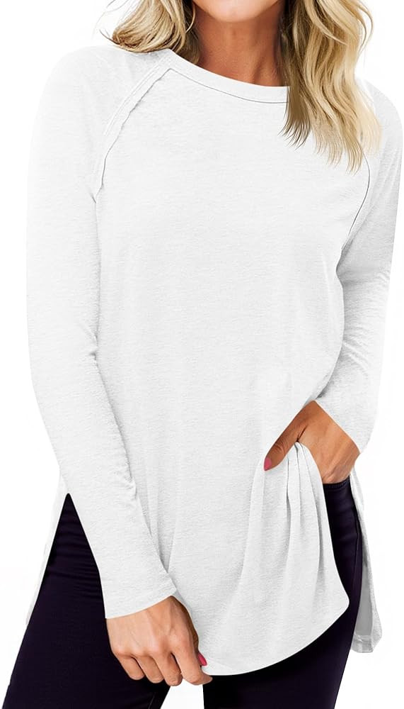 Cicy Bell Womens Long Sleeve Tunic Tops Side Slit Crew Neck Oversized T Shirts Fall Casual Loose ... | Amazon (US)