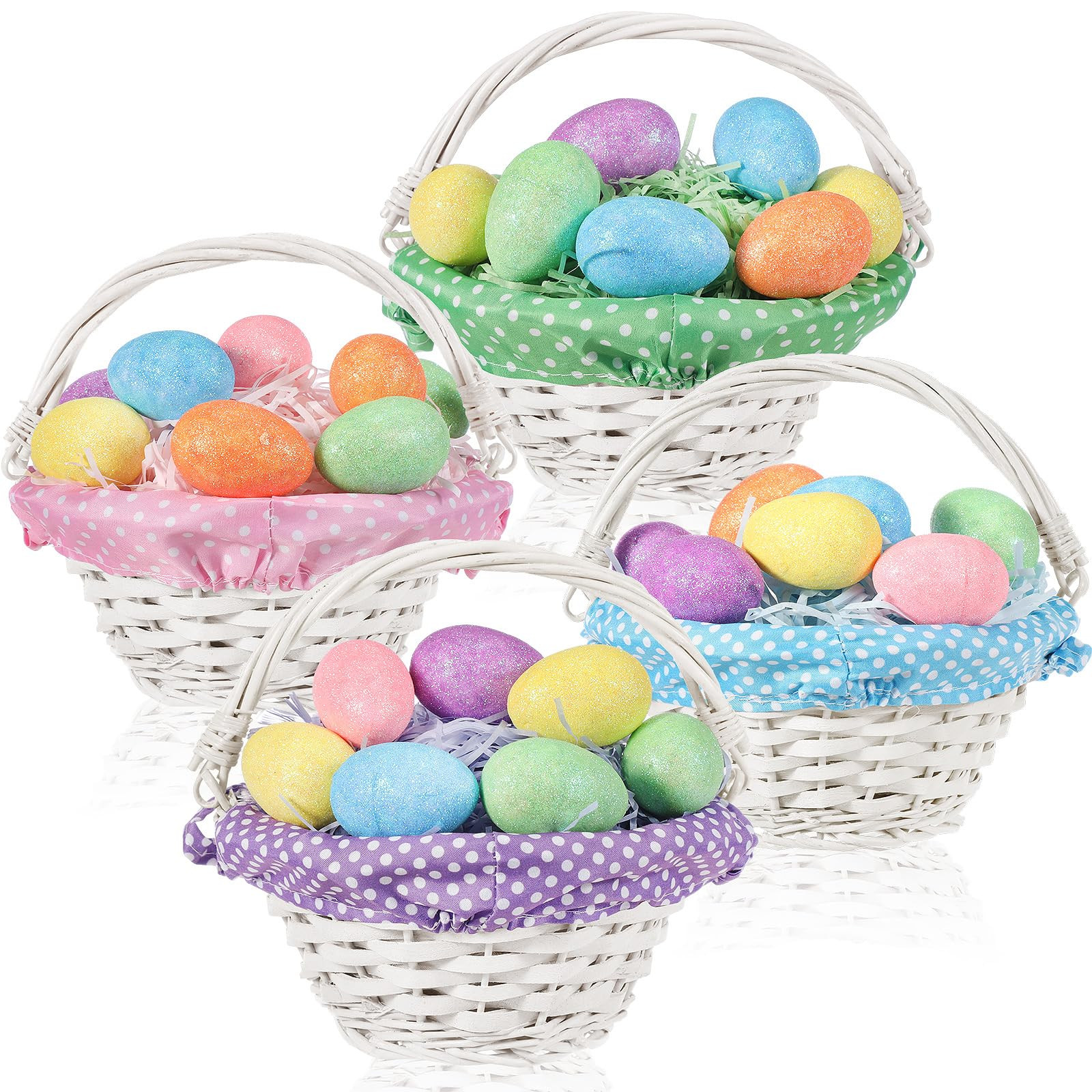 4 Pack Easter Woven Basket with Handle and Liner Raffia Grass Easter Eggs Wood Hunt Baskets Bulk ... | Amazon (US)