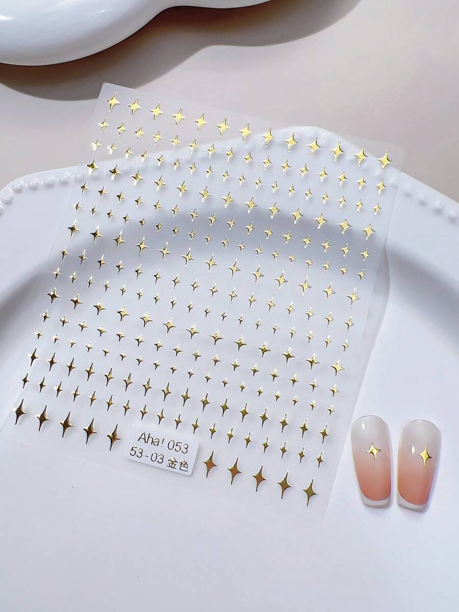 Laser Gold Silver Black Star Stellate Moon Pattern Manicure Self Adhesive Decal Nail Art Sticker | SHEIN