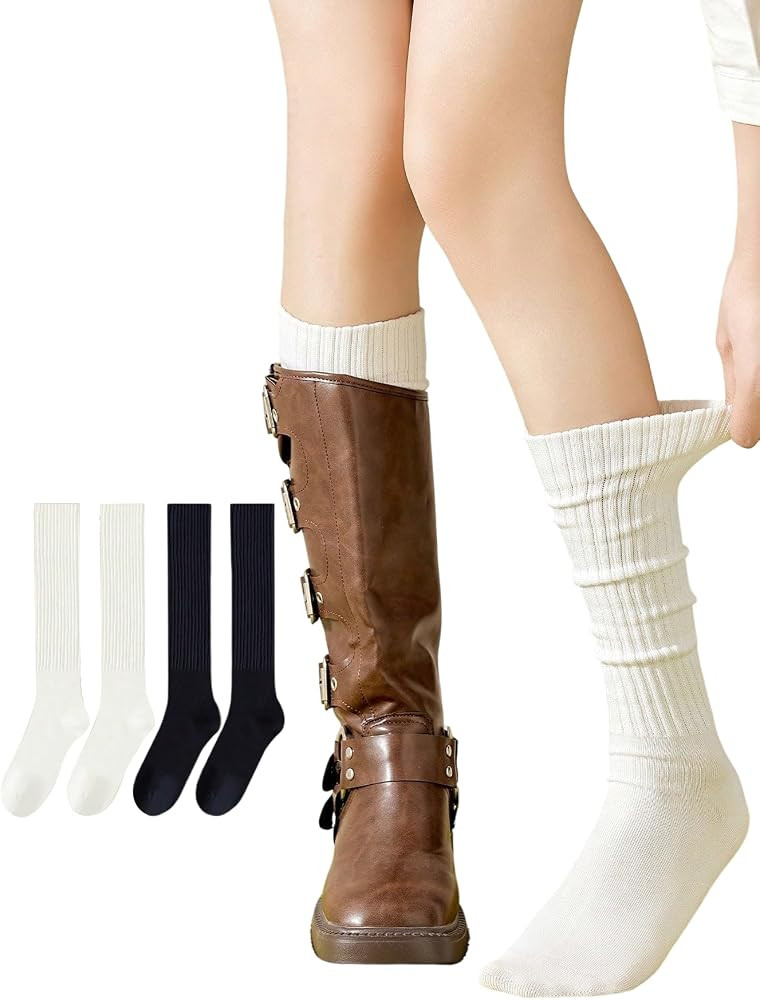 Women's Ribbed Knit Y2K Boot Socks Knee High Socks Leg Warmers | Amazon (US)