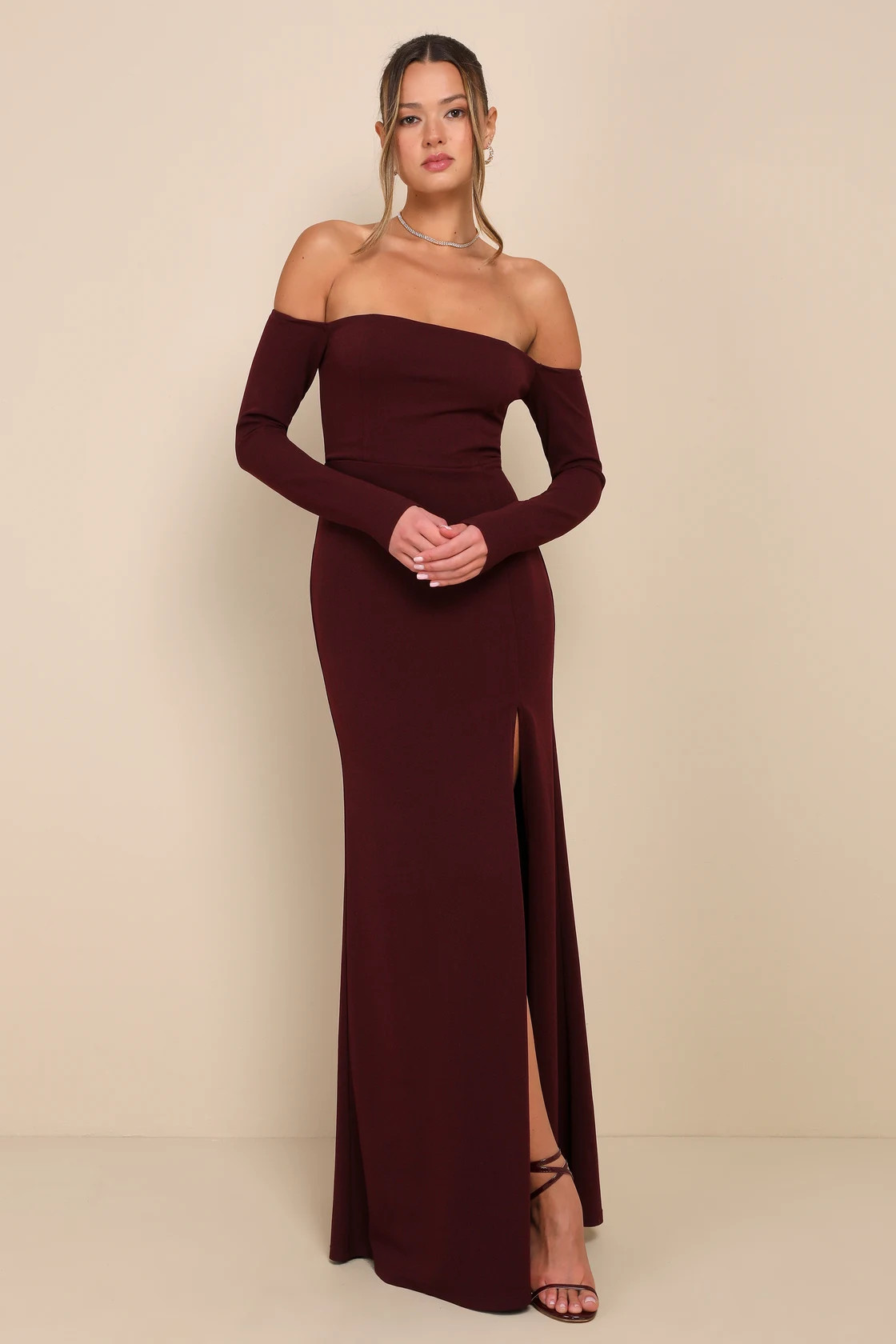 Alluring Sophistication Dark Plum Off-the-Shoulder Maxi Dress | Lulus